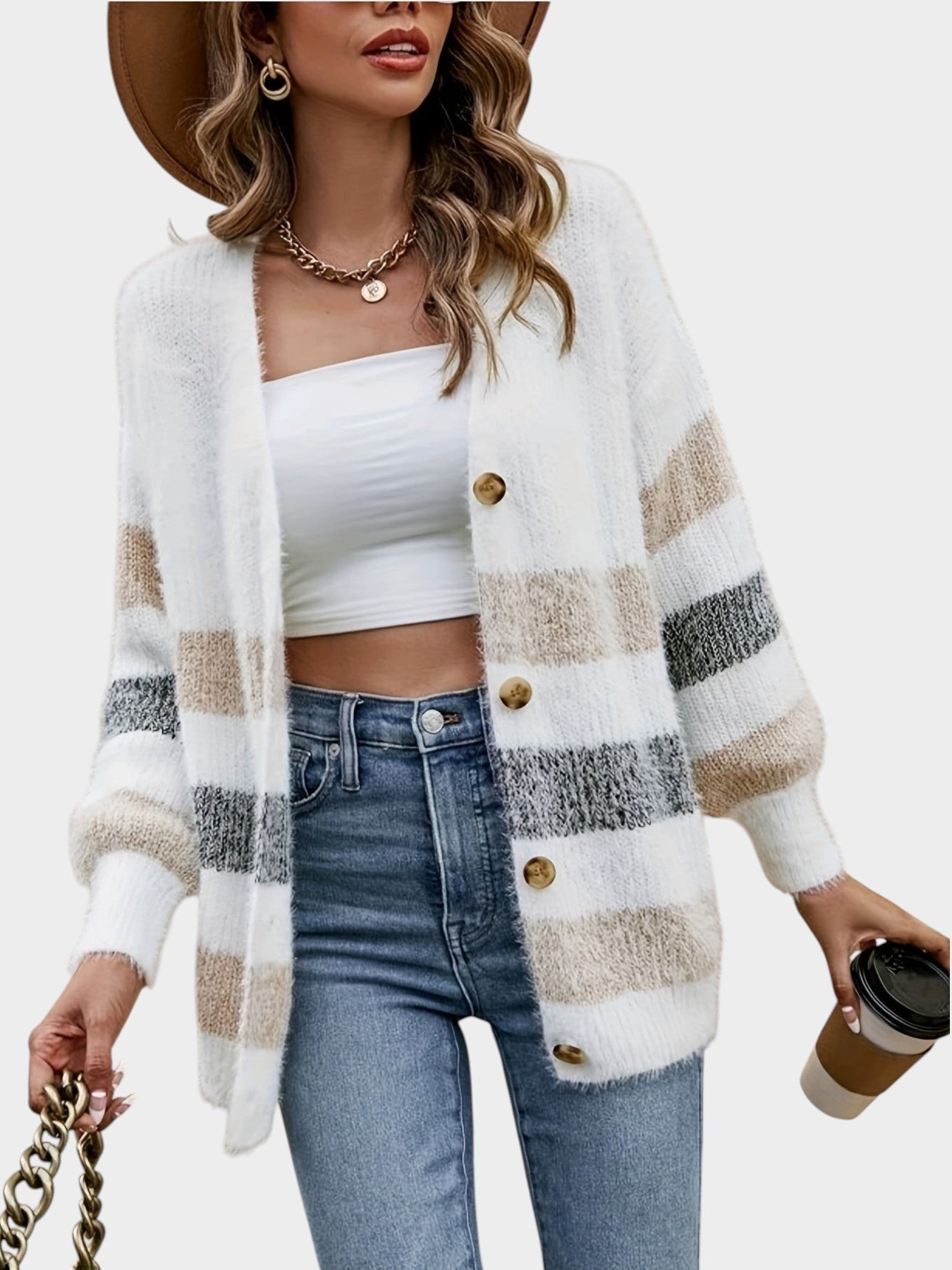 Camille | French-Style Striped Drop-Shoulder Cardigan