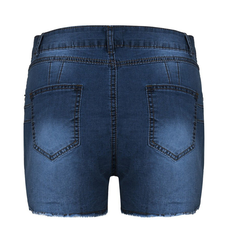 Damen-Stretch-Jeansshorts mit zerrissener Tassel im Slim Fit