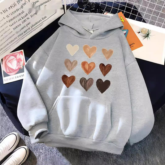 Gradient Heart-shaped Kangaroo Pocket Printed Hoodie