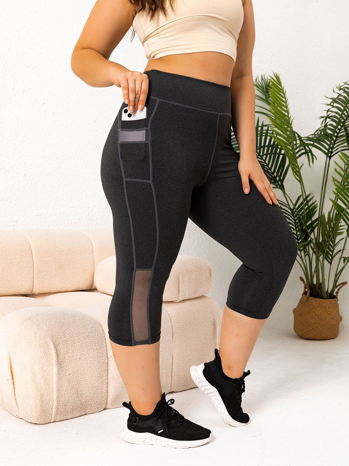 Leggings deportivos de cintura alta con bolsillos y talla grande