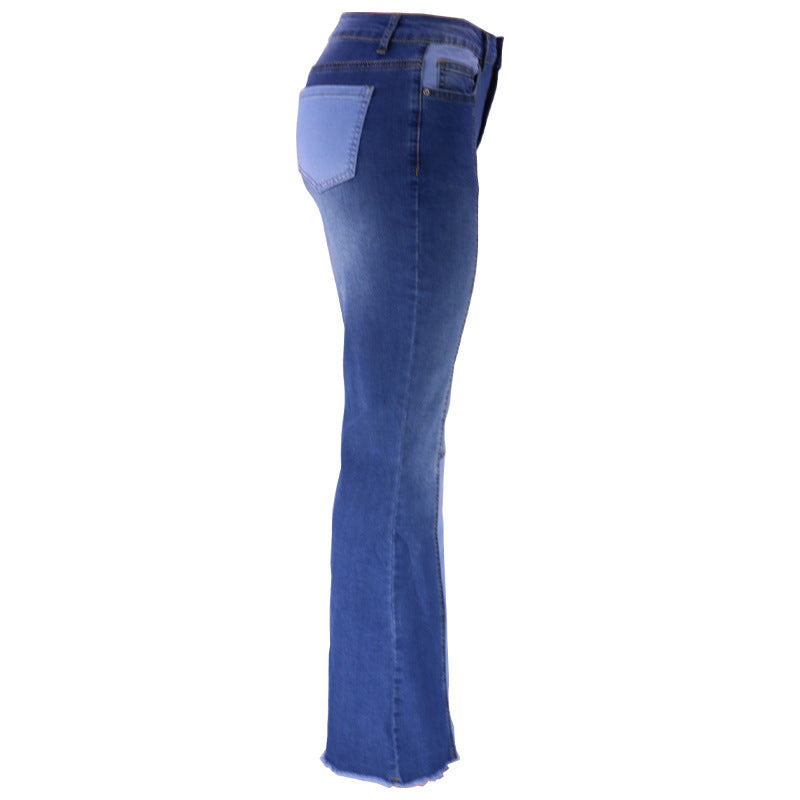 Damen Jeans mit ausgestelltem Bein und hoher Taille in Kontrastfarbe