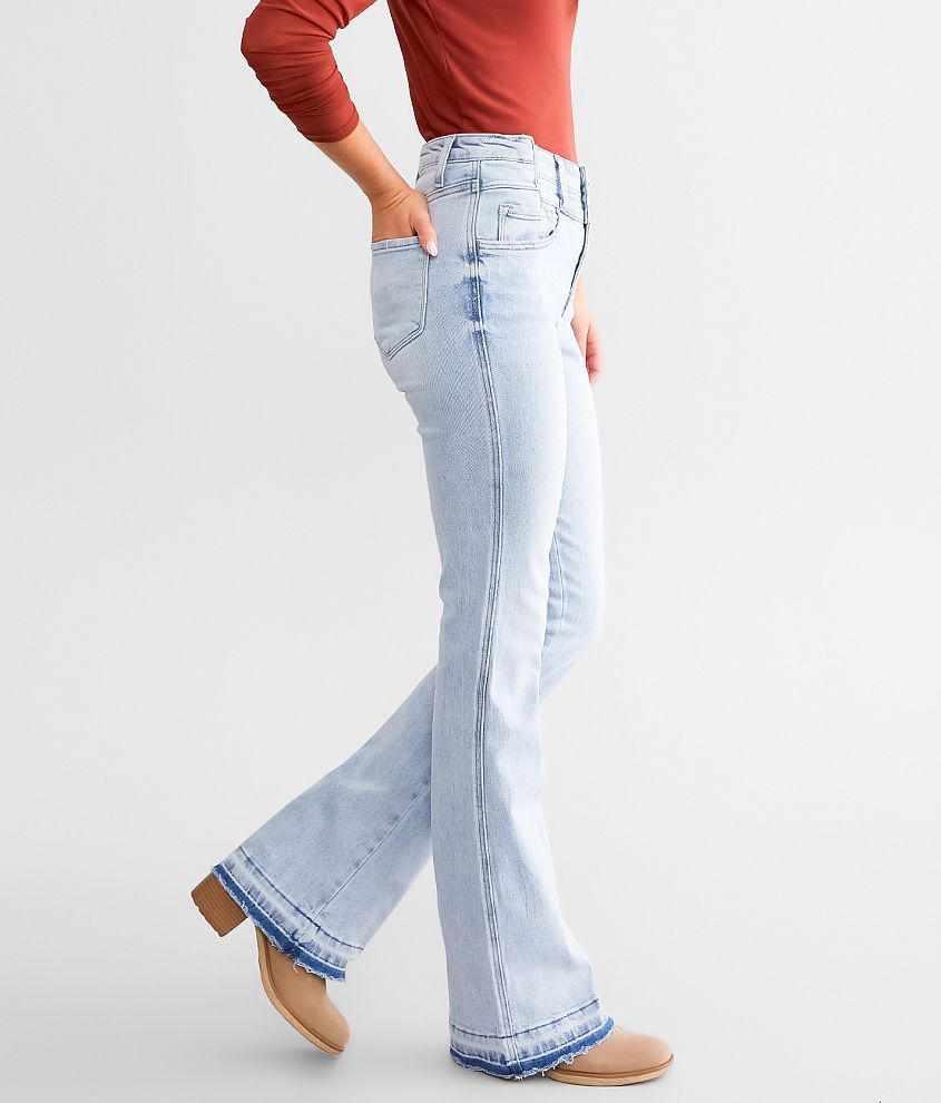 Women's High Waist Button Row Elastic Denim Pants