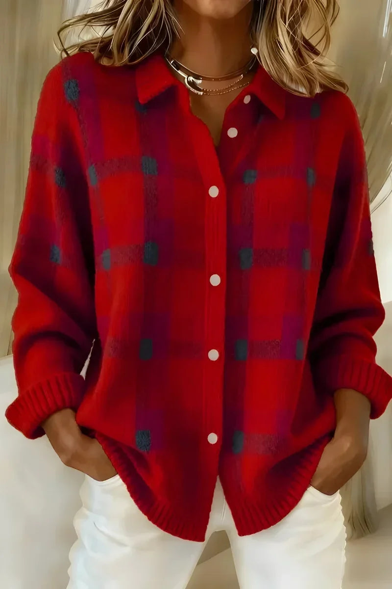 Brittany™ - Soft Plaid Button Cardigan