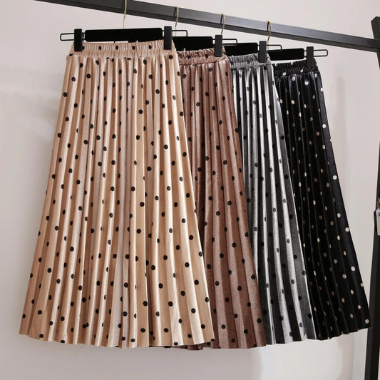 Pleated Skirts Women Spring Midi High Waist Plus Size Vintage Ladies Skirt