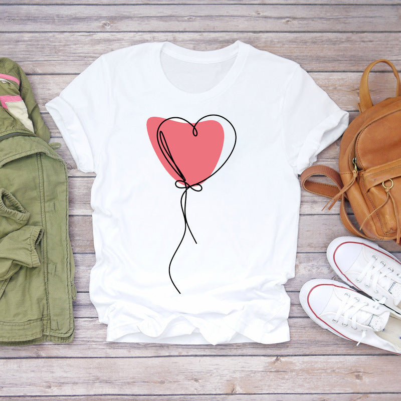 Watercolor Love Fashion Print Kurzarm-T-Shirt Damentrend