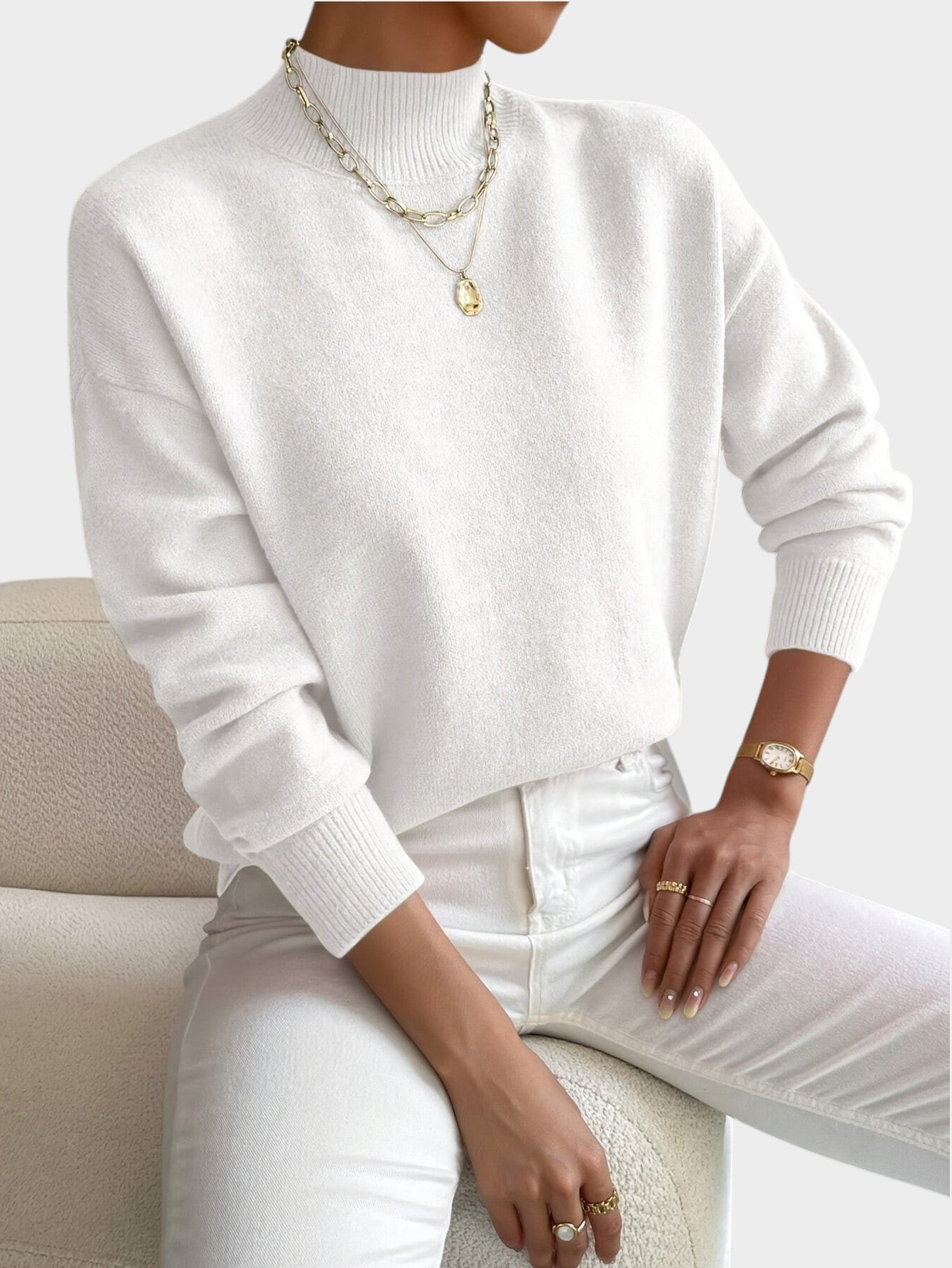 Rosalie | Mock Neck Drop-Shoulder Pullover