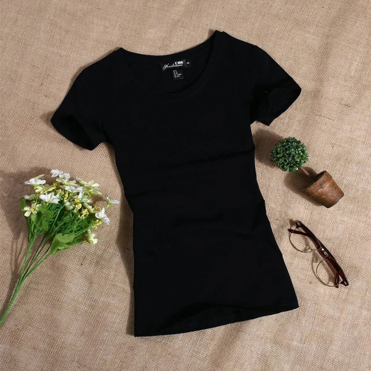 Women's T Shirt Casual Women Short Sleeved Slim Solid Color