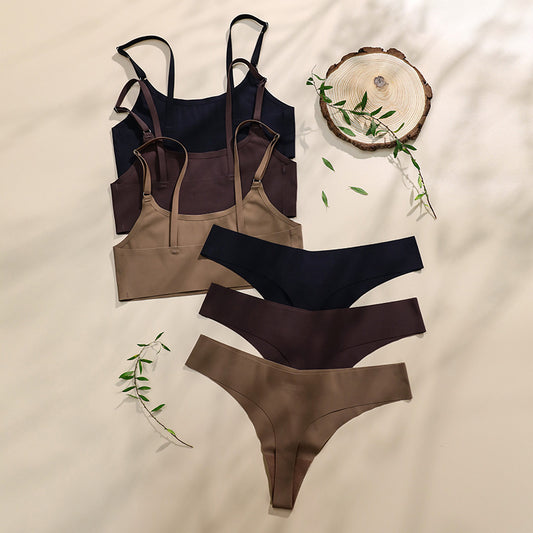 Conjunto de sujetador sin costuras para mujer, tanga sexy, bragas de cintura baja, sujetador sin aros, bralette, lencería, sujetador, conjunto de ropa interior femenina de seda helada