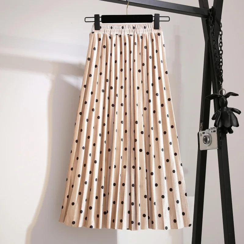 Pleated Skirts Women Spring Midi High Waist Plus Size Vintage Ladies Skirt