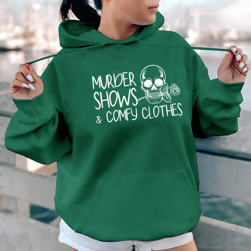 Fall Winter Casual Heel Wrapped Collar Fleece Letter-printing Printed Hoodie Loose