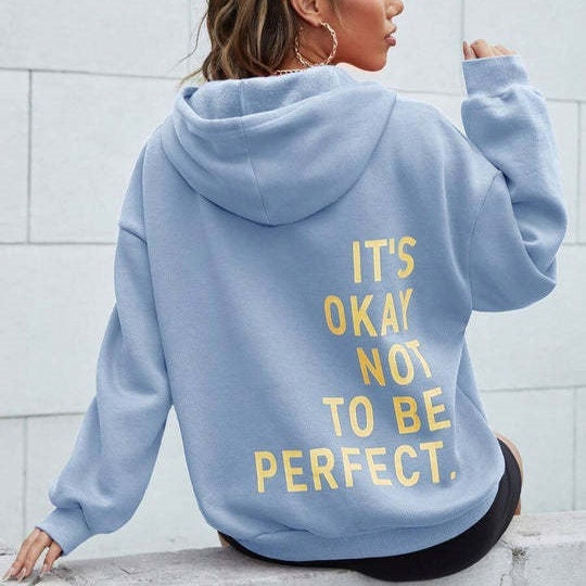 Sudadera informal de manga larga con estampado de letras multicolor para mujer, combinable con todo