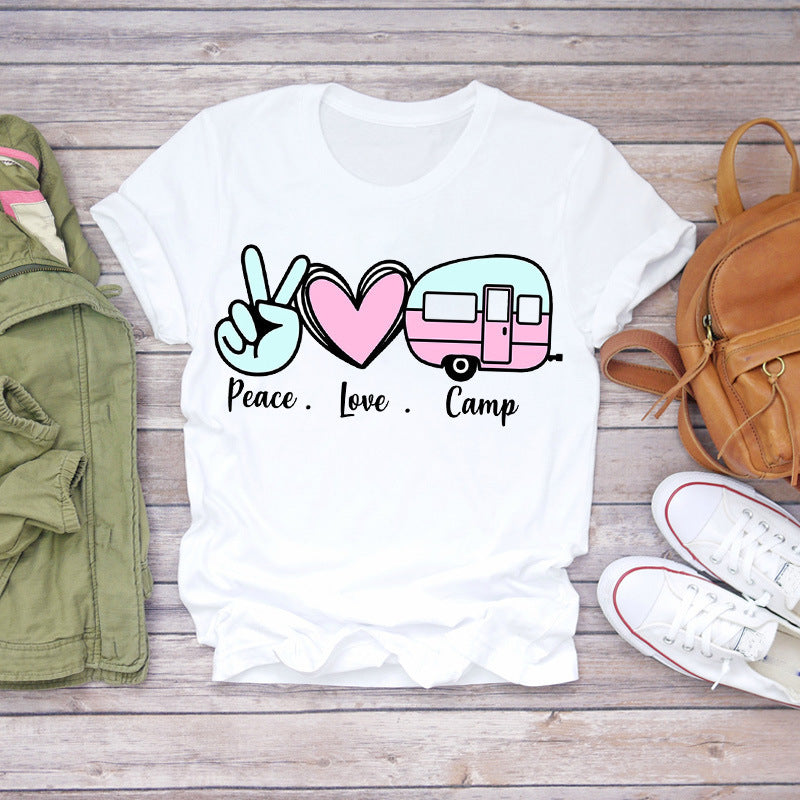 Watercolor Love Fashion Print Kurzarm-T-Shirt Damentrend