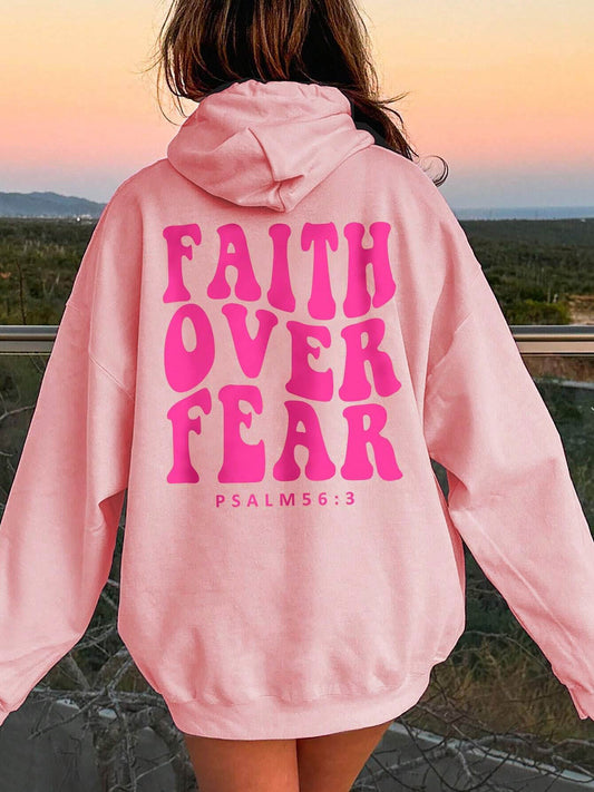 Sudadera con capucha y hombros caídos FAITH OVER FEAR