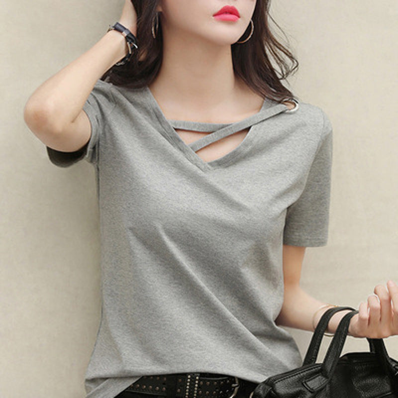 Ladies V-Neck Loose Casual Summer T-Shirt