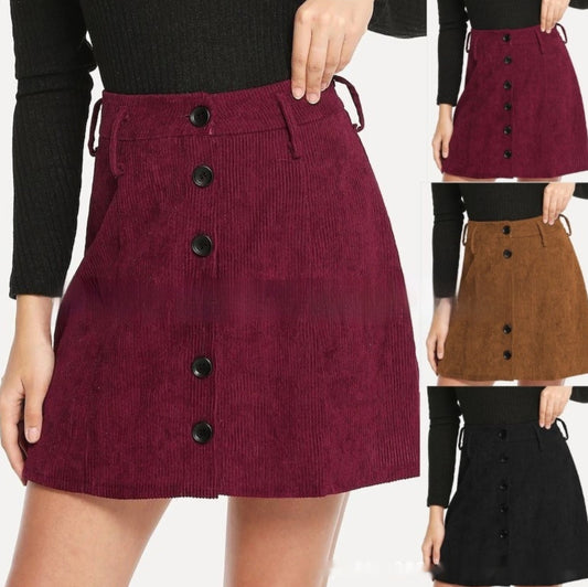 Women's Fashion Solid Color Corduroy Skirt