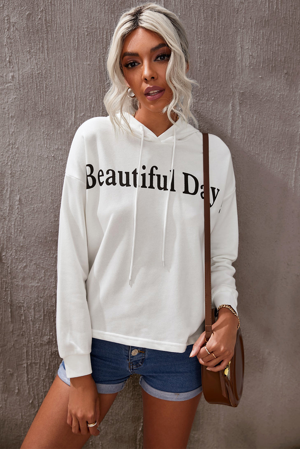 BEAUTIFUL DAY Graphic Drawstring Hoodie