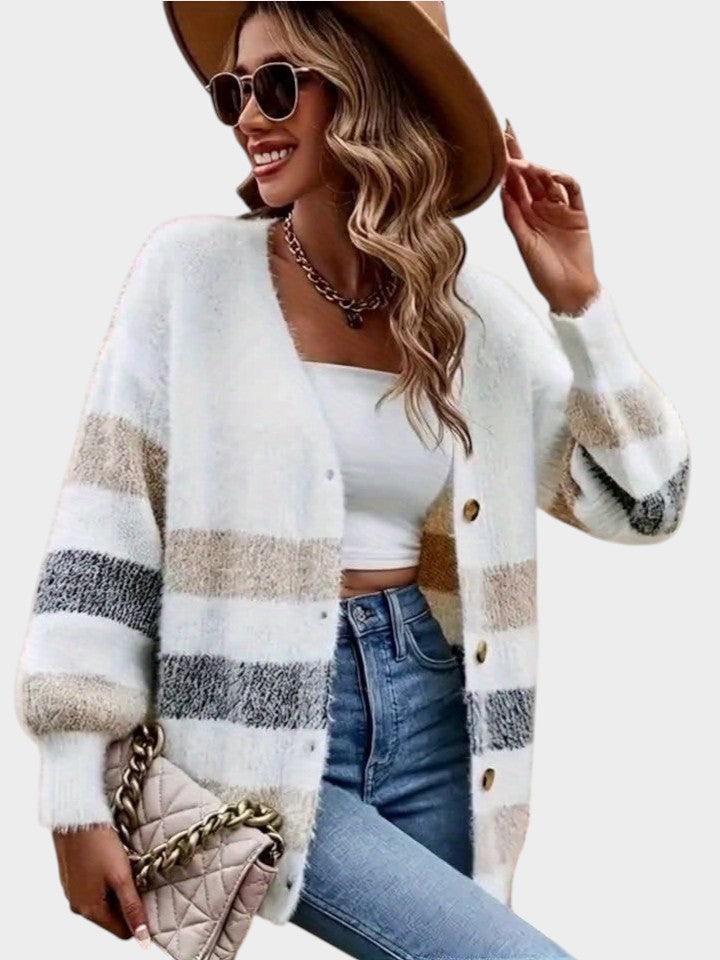 Camille | French-Style Striped Drop-Shoulder Cardigan