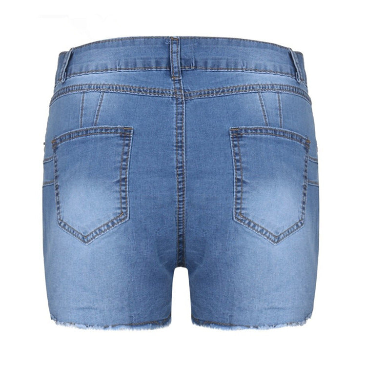 Damen-Stretch-Jeansshorts mit zerrissener Tassel im Slim Fit