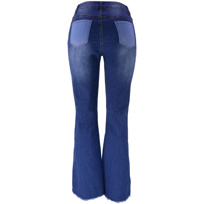 Damen Jeans mit ausgestelltem Bein und hoher Taille in Kontrastfarbe