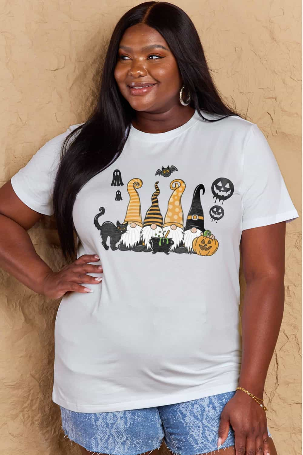 Camiseta de algodón estampada con temática de Halloween de tamaño completo "Simplemente amor"