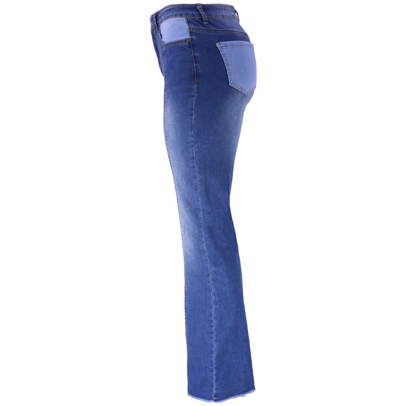 Damen Jeans mit ausgestelltem Bein und hoher Taille in Kontrastfarbe