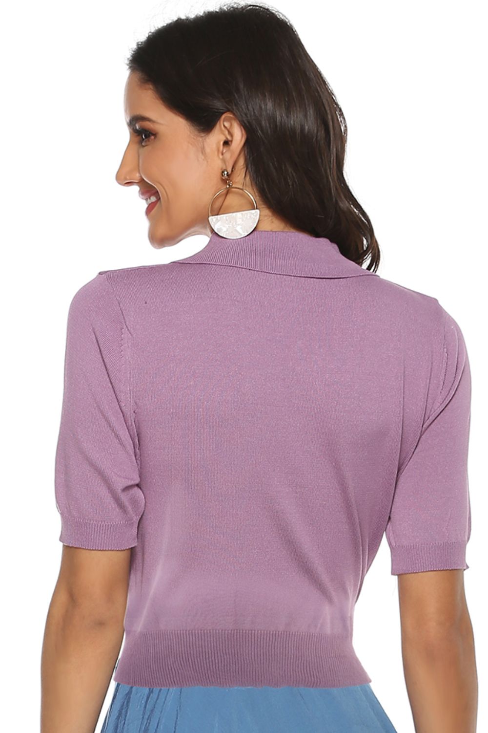 Blusa de punto de manga corta con cuello abotonado