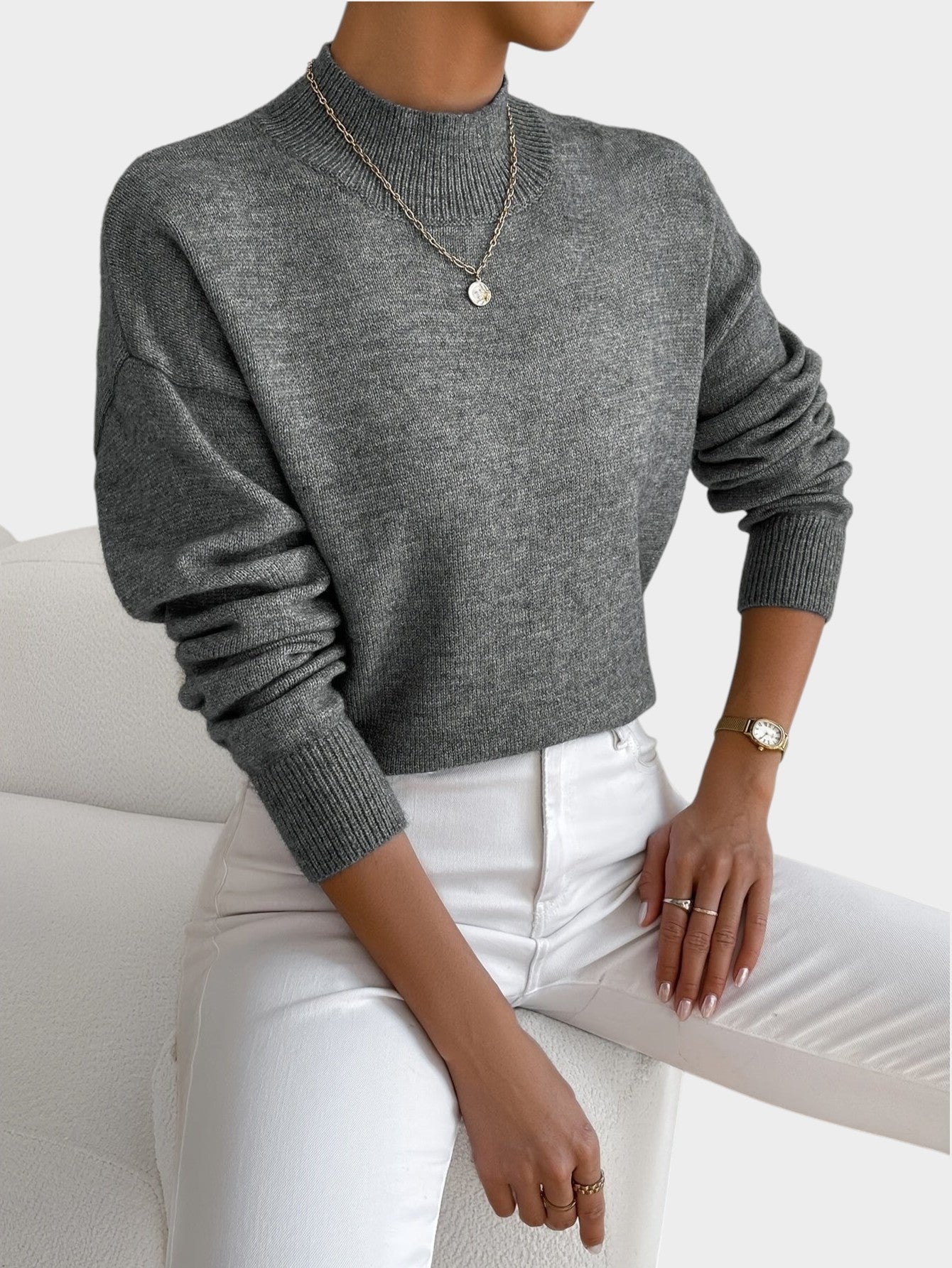Rosalie | Mock Neck Drop-Shoulder Pullover