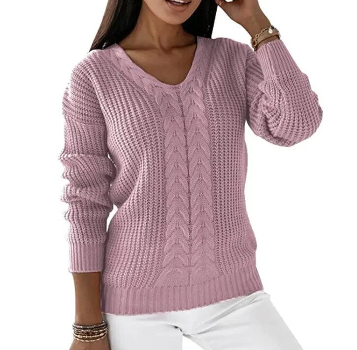 Cozy Twist V-Neck Knit Pullover