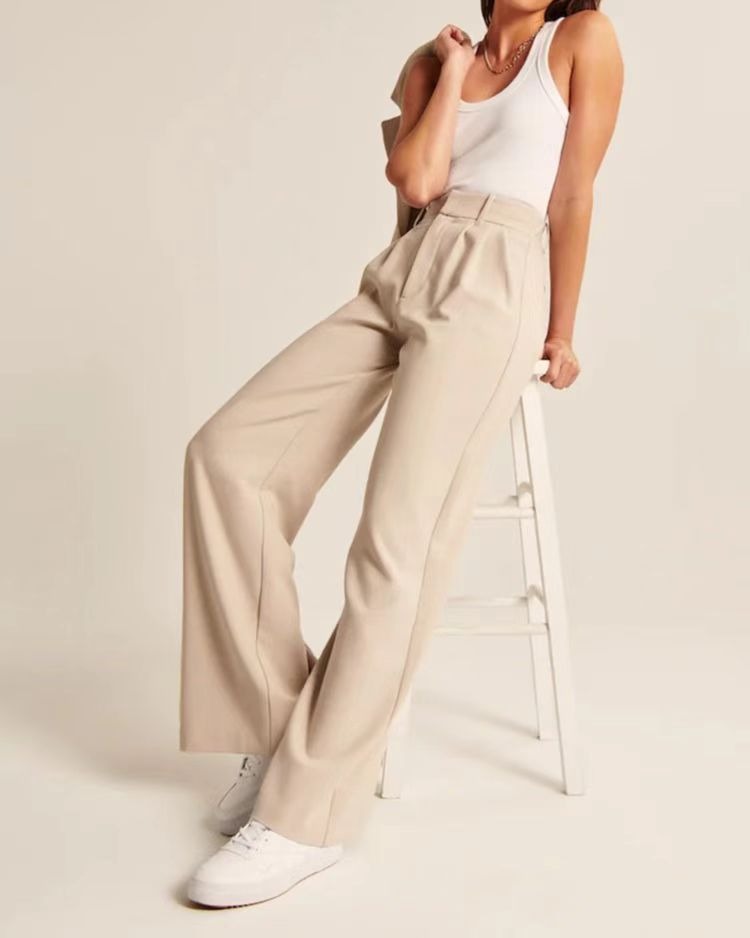 Commuter drape, slimming and solid pockets, high waisted wide leg pants, paired with a belt, wide leg casual suit pants for wome