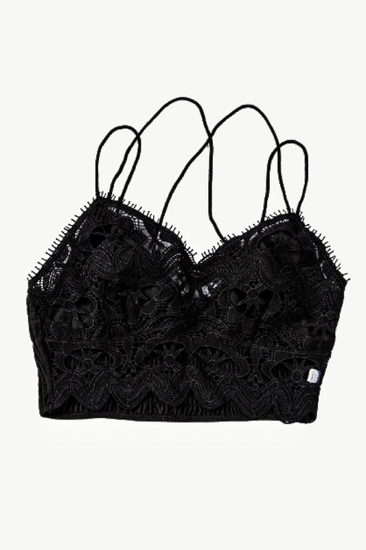 Bralette de encaje con ribete de pestañas fruncido