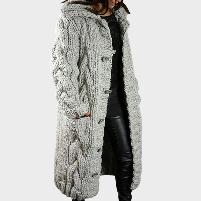 Karina™ | Hooded Cable-Knit Longline Cardigan — Final Edit