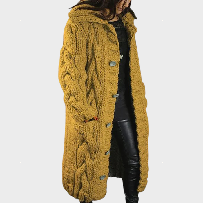 Karina™ | Hooded Cable-Knit Longline Cardigan — Final Edit