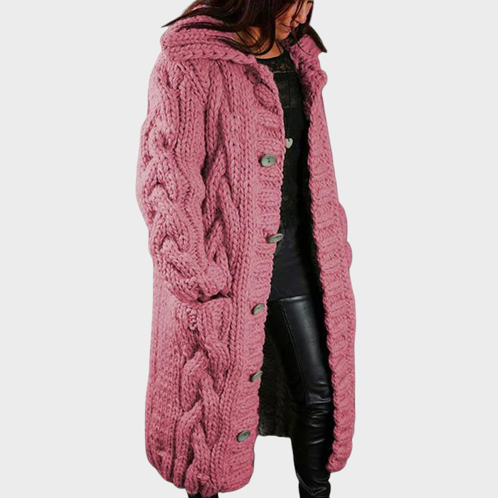Karina™ | Hooded Cable-Knit Longline Cardigan — Final Edit