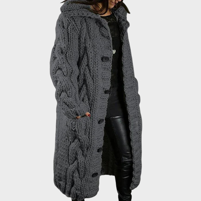Karina™ | Hooded Cable-Knit Longline Cardigan — Final Edit