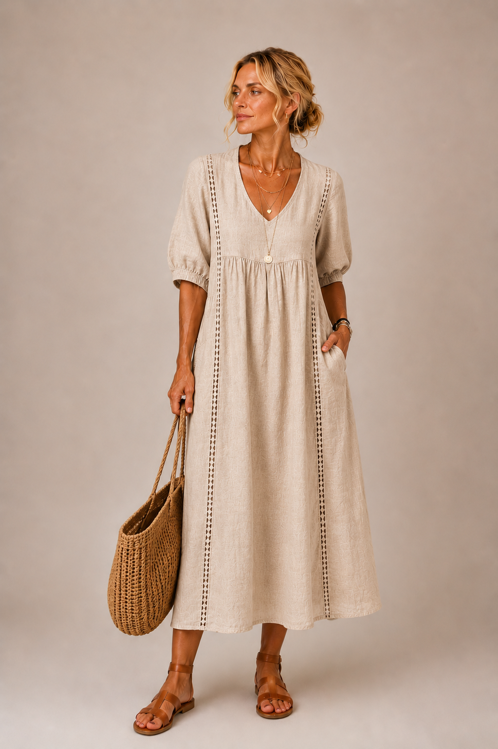 Madelon | Lace Linen Dress