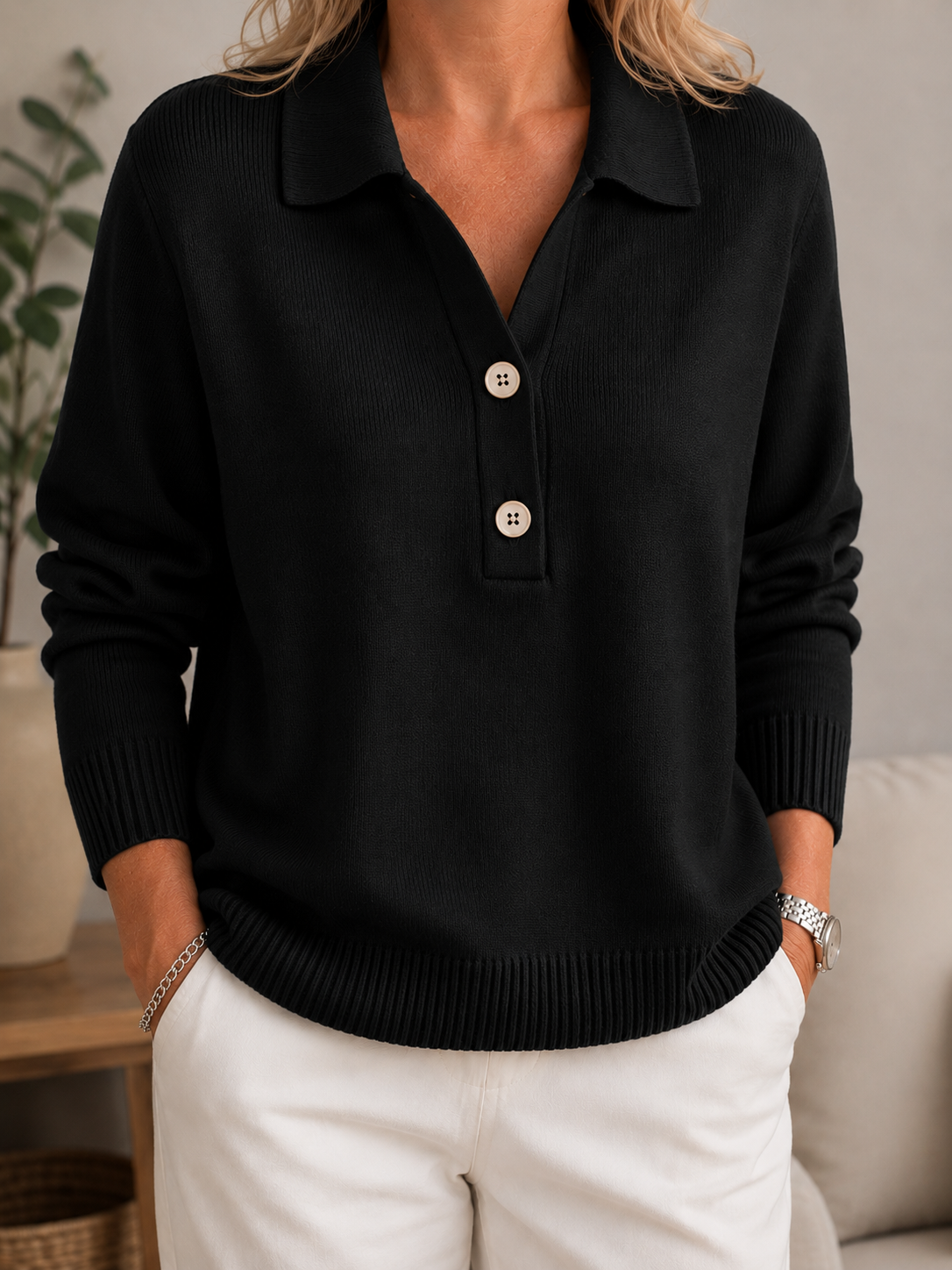 Soft Collared Button Jumper