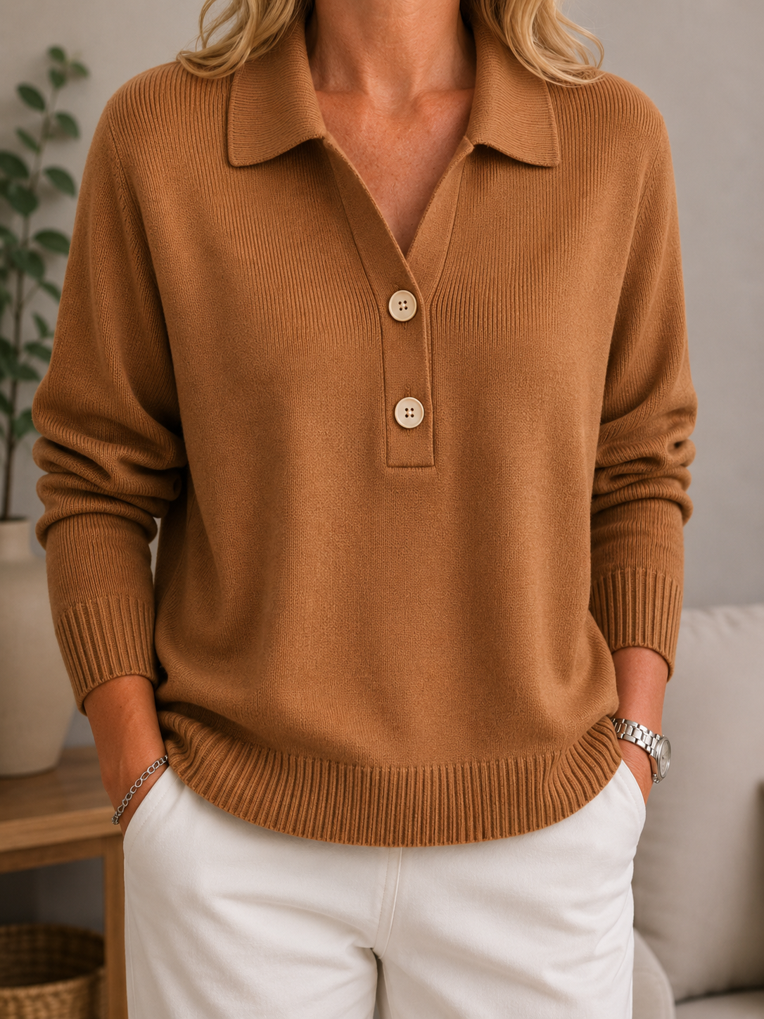 Soft Collared Button Jumper