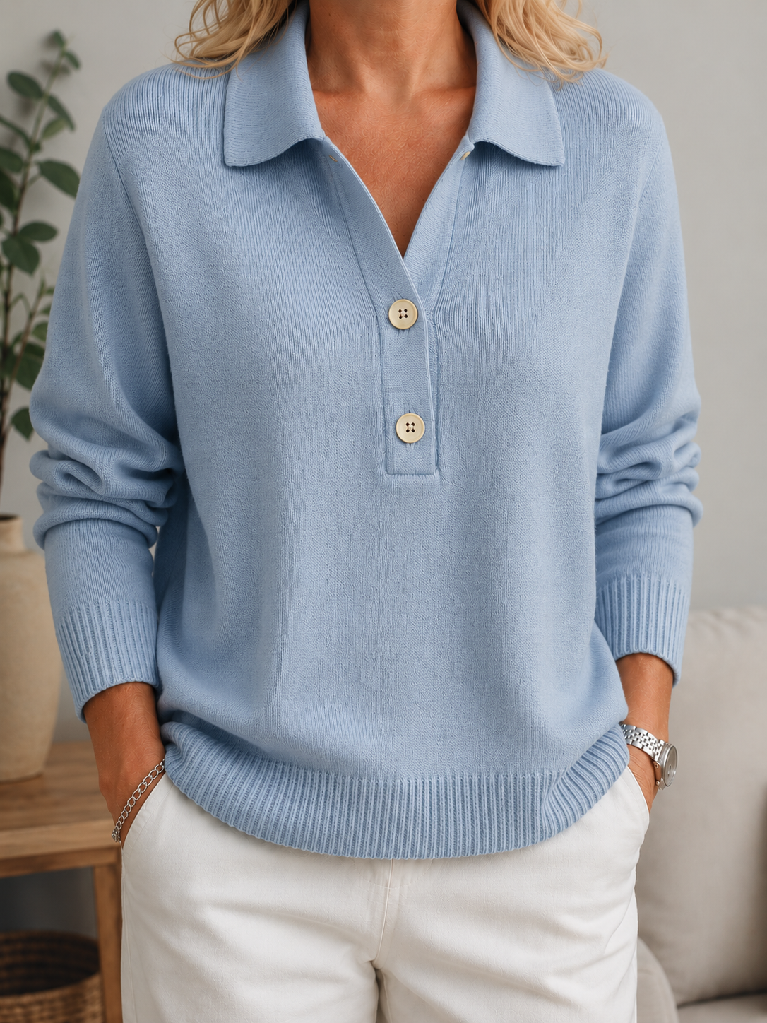 Soft Collared Button Jumper