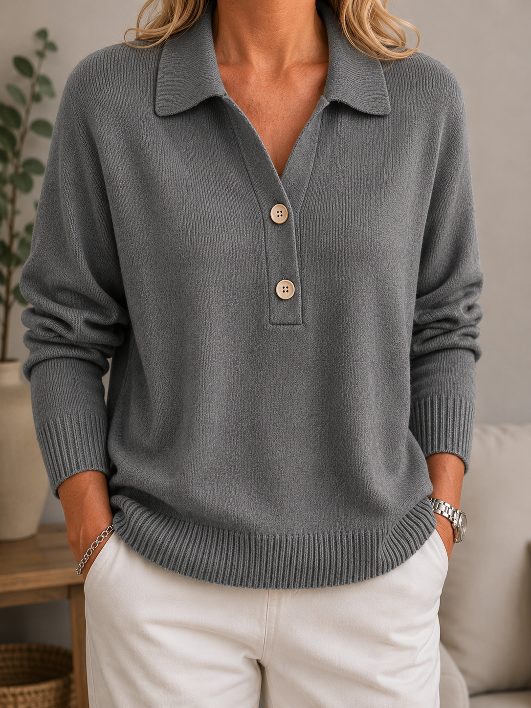 Soft Collared Button Jumper