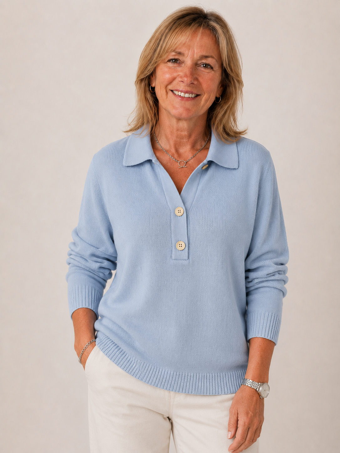 Soft Collared Button Jumper