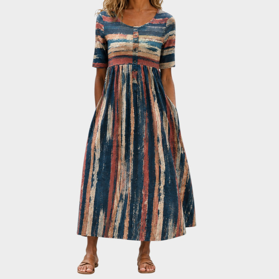 HOLLY | ELEGANT STRIPED TUMMY-COVERAGE MIDI DRESS