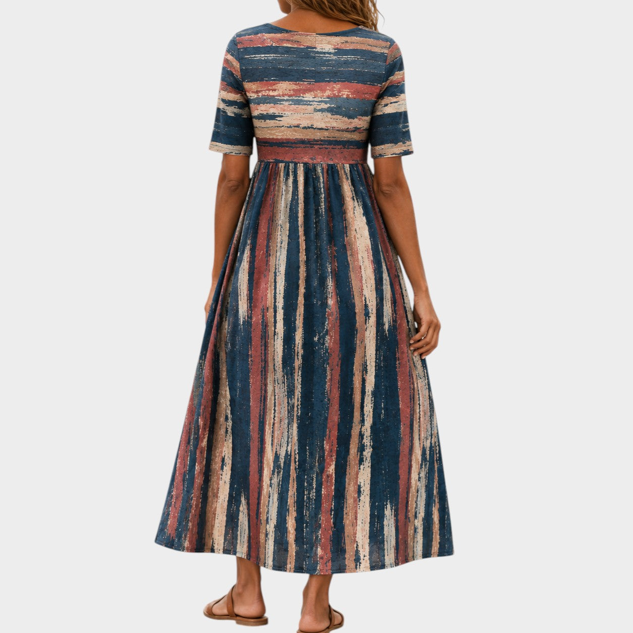 HOLLY | ELEGANT STRIPED TUMMY-COVERAGE MIDI DRESS