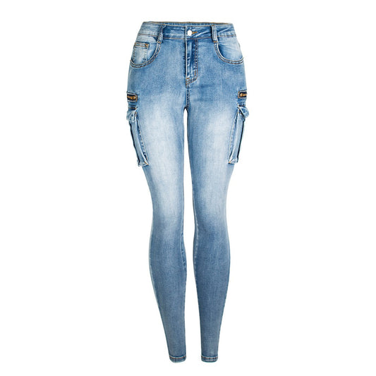 Neue klassische Jeans mit mehreren Taschen für Damen, ultra-dehnbare Denim-Cargohose, Jeans für Damen