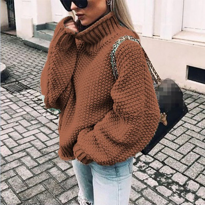 Autumn/Winter Sweater Women's New Curled High Neck Bat Sleeves Knit