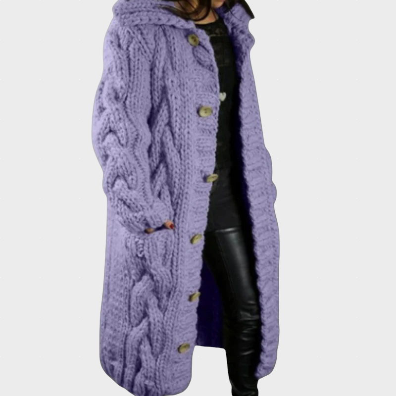 Karina™ | Hooded Cable-Knit Longline Cardigan — Final Edit