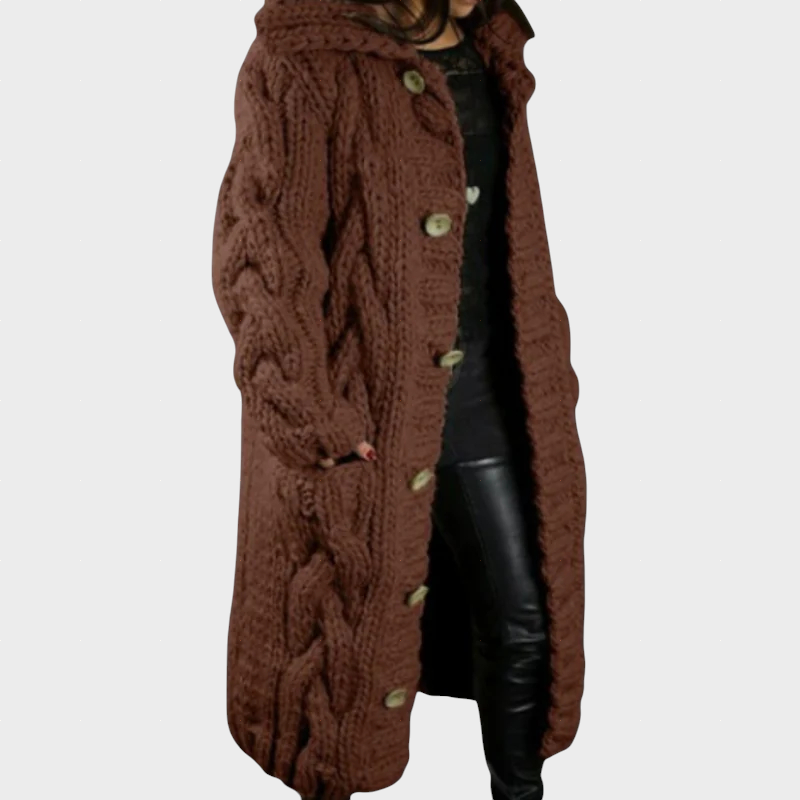 Karina™ | Hooded Cable-Knit Longline Cardigan — Final Edit