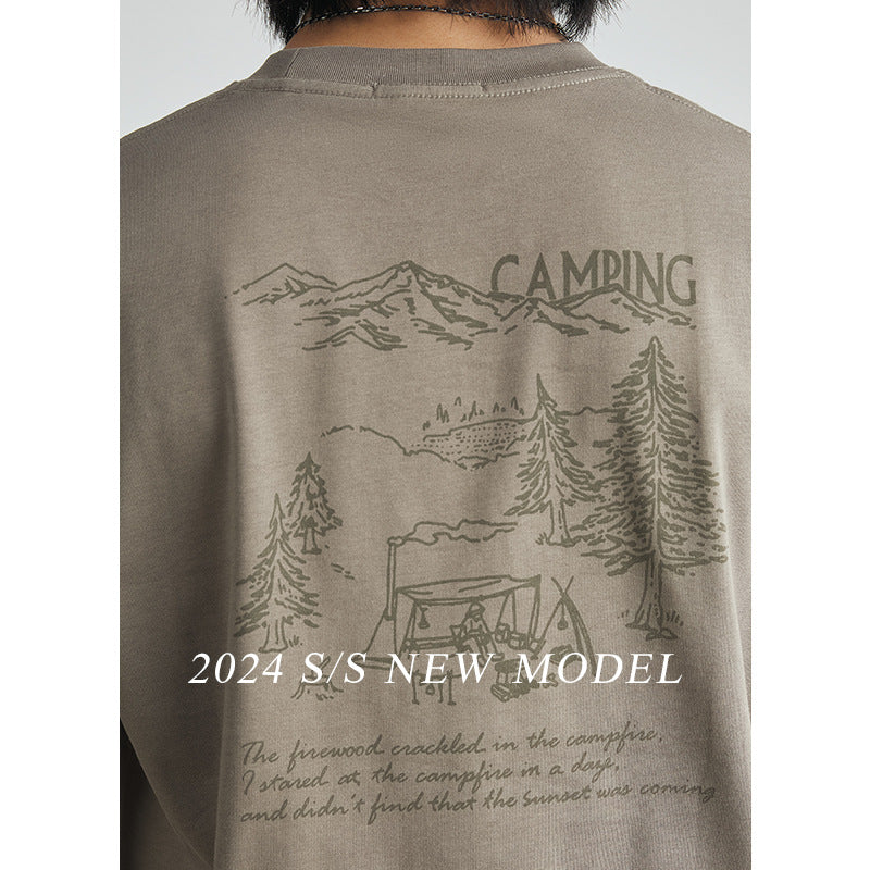 Camiseta retro estilo camping estampada holgada