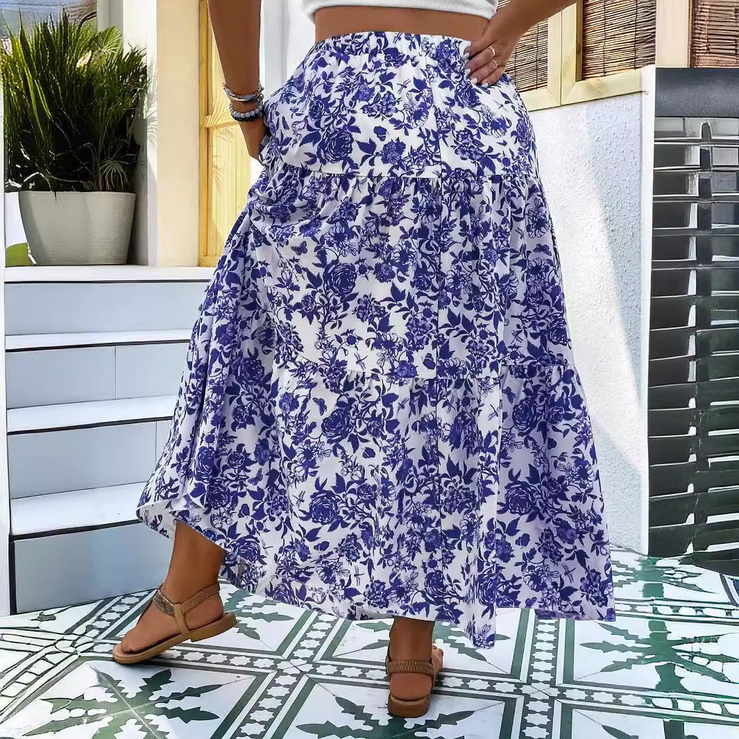 Plus Size Women's Printed Woven Skirt