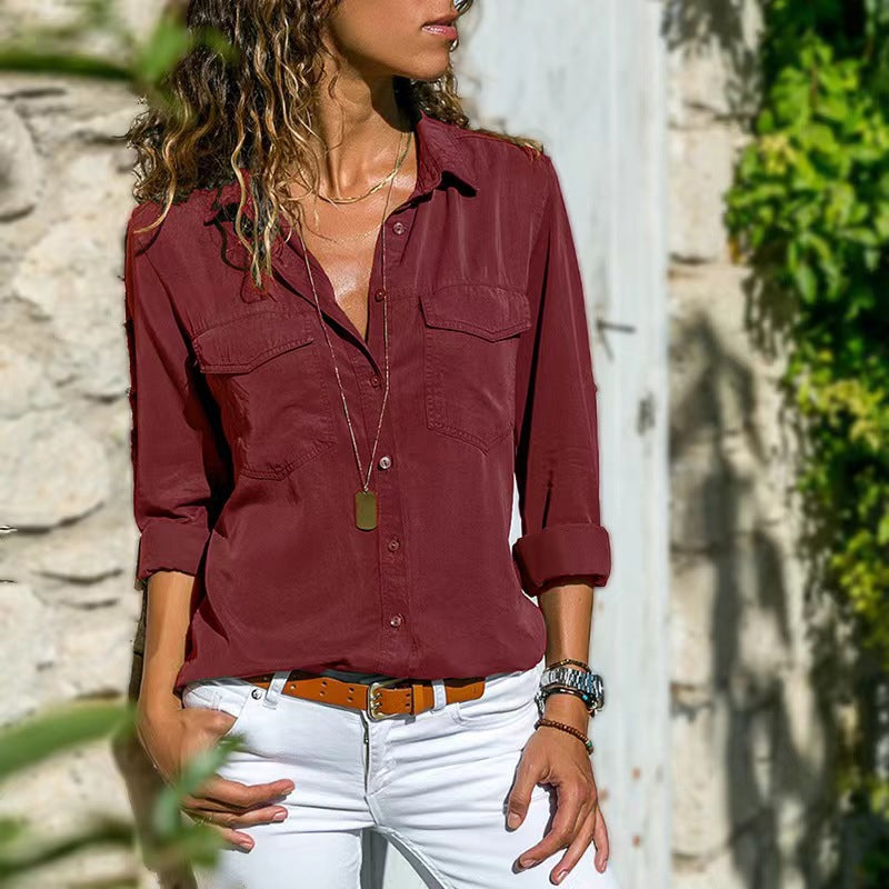 Camisa de mujer con solapa y manga larga