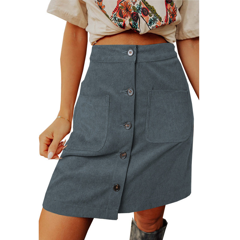 Corduroy Skirt High Waist All-matching